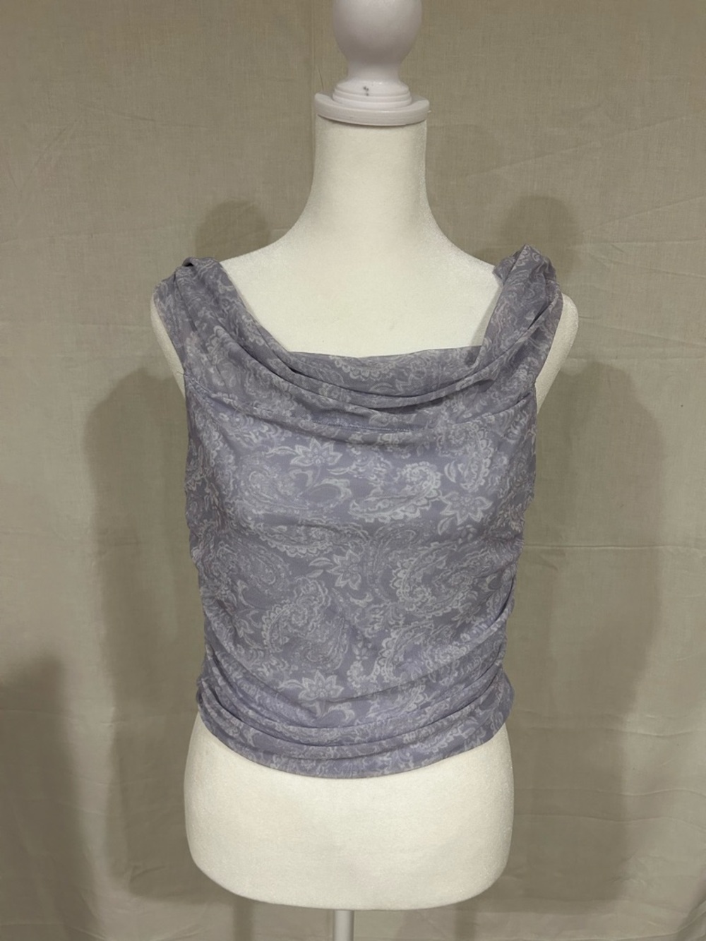 Hollister NWOT Draped Lavender Paisley Off the Shoulder/ Cowl Neck Women's Top